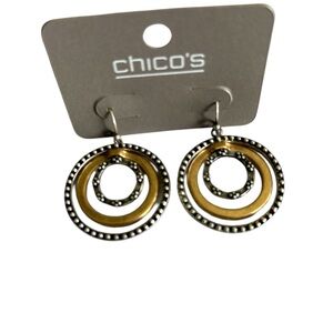 Chico's Gold and Silver Concentric Circle  Dangle Hook Earrings